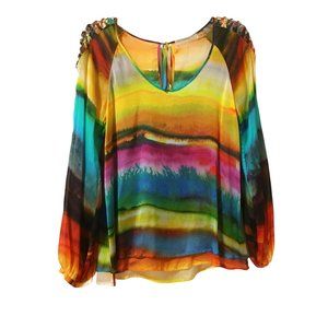 NWT Cluny 100% Silk Women's Printed Blouse.  Size 8 (M). Brand New.